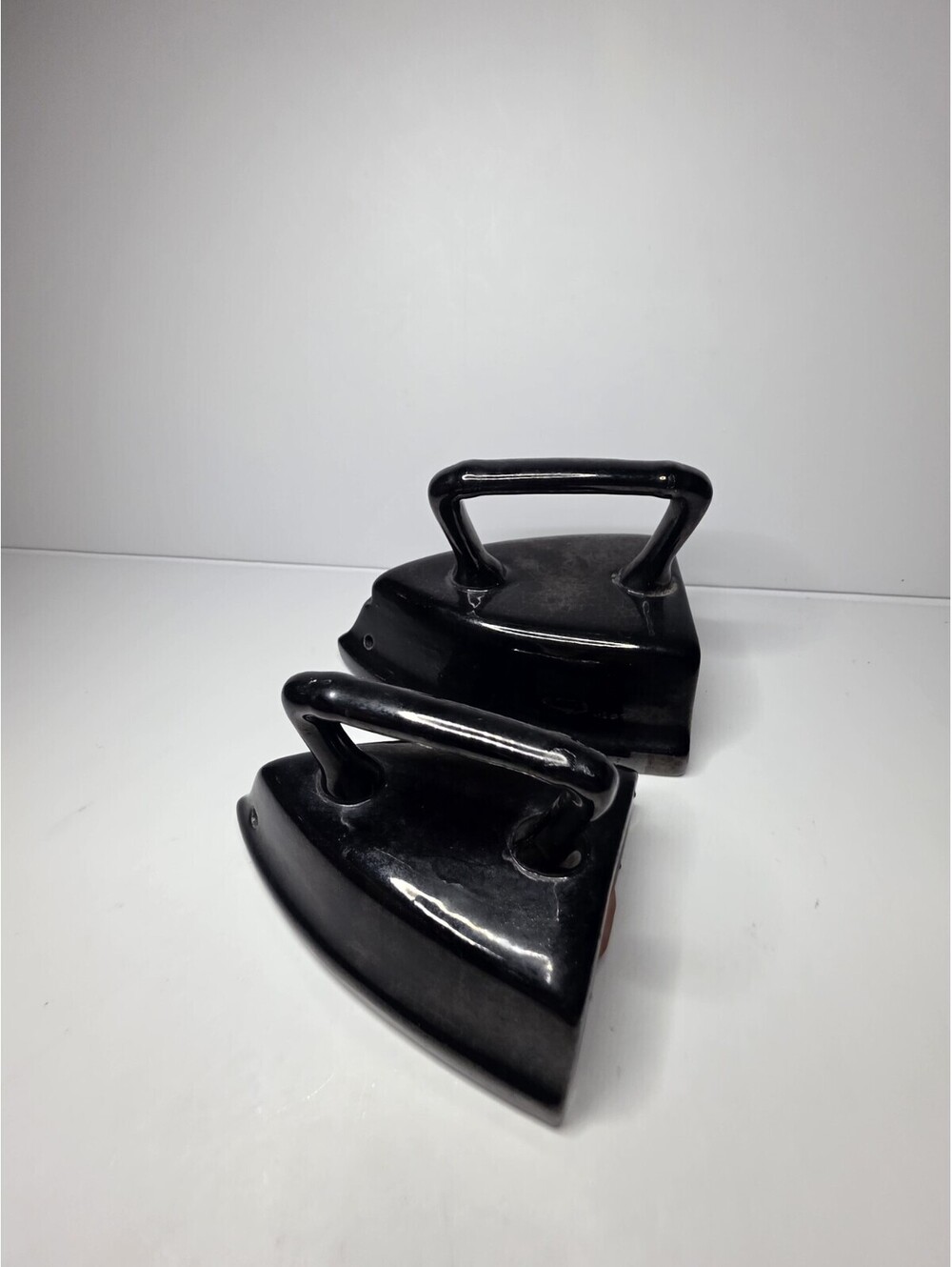 Vintage Ceramic Flat Iron Salt & Pepper Shakers
